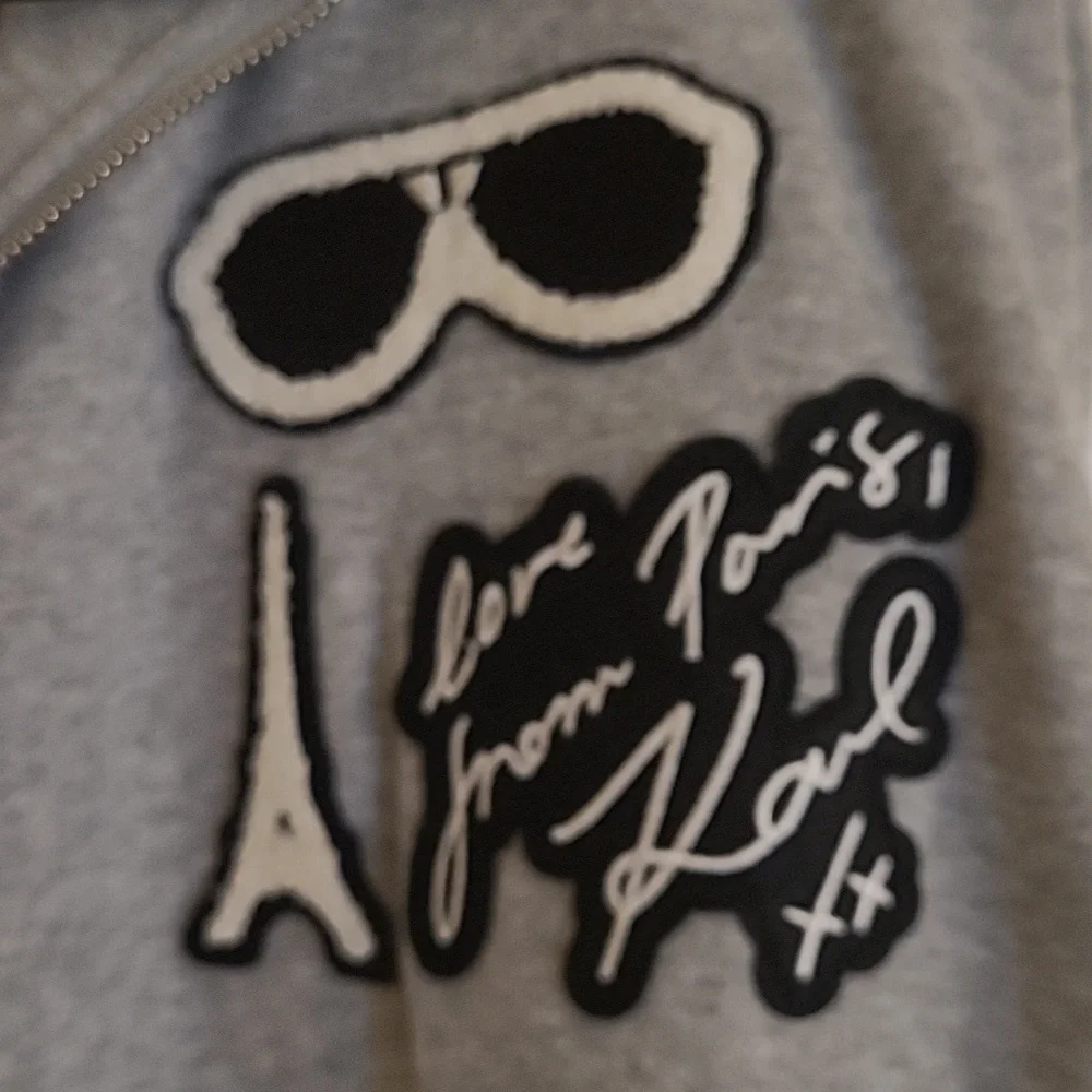 NWT Karl Lagerfeld Gray Hooded Sweater Jacket with Patches Size M - Picture 4 of 10